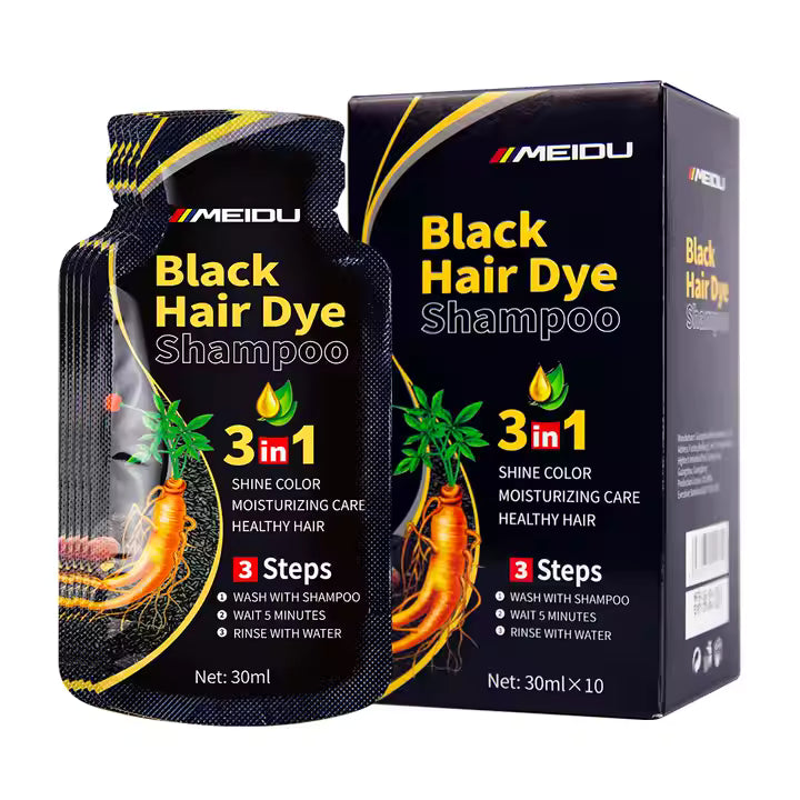 Shampoo Cubre Canas Meidu 3 En 1 Tinte Cabello - Negro